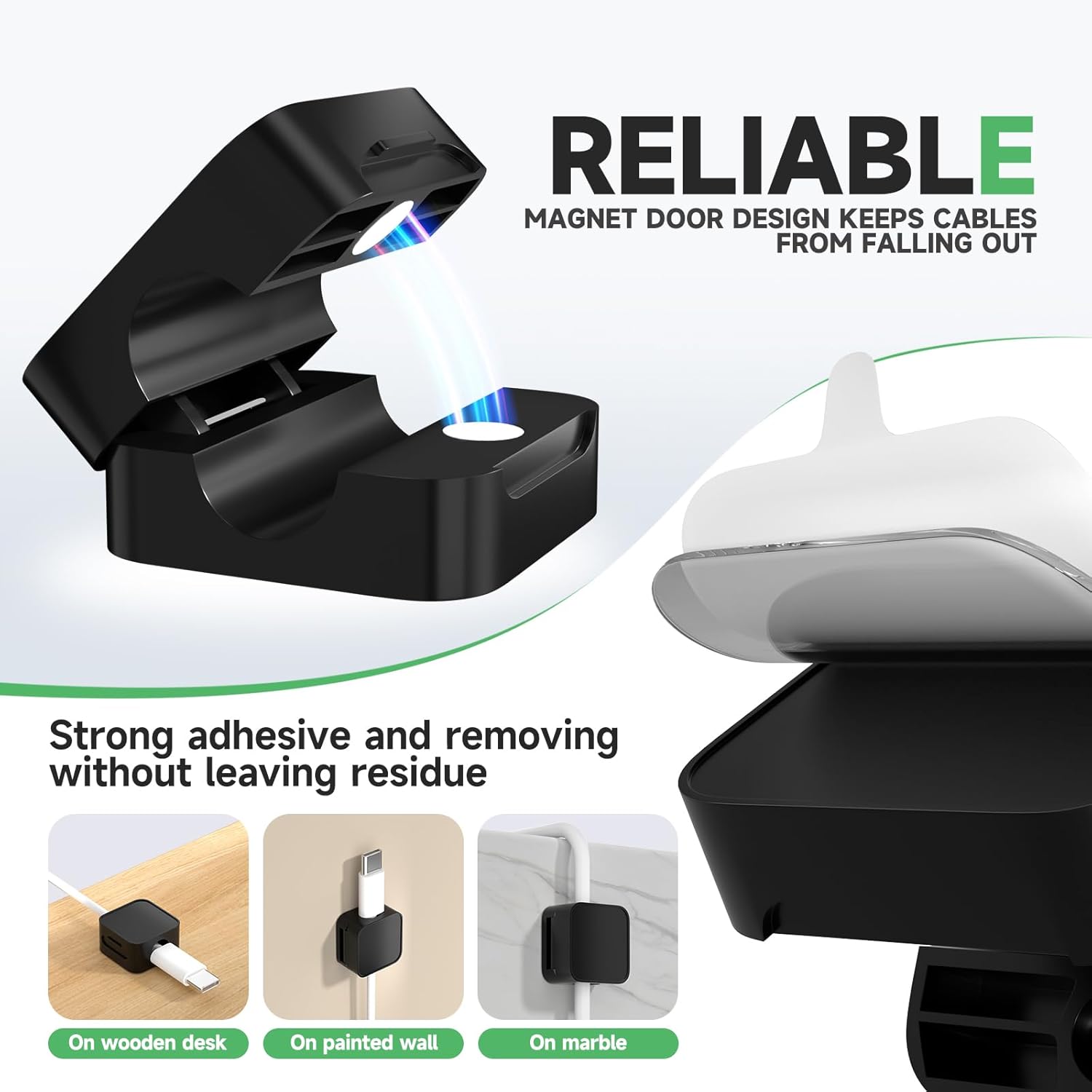 6 Black Magnetic Cable Clips