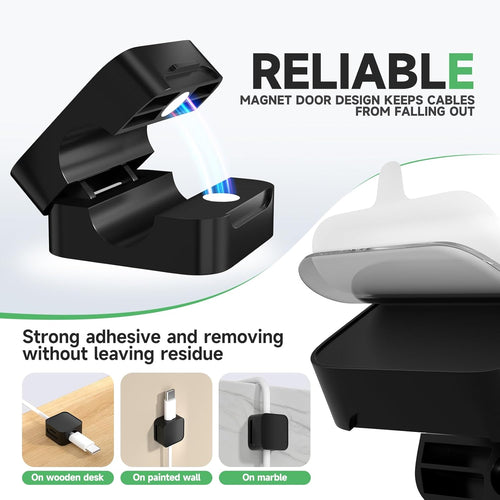 6 Black Magnetic Cable Clips