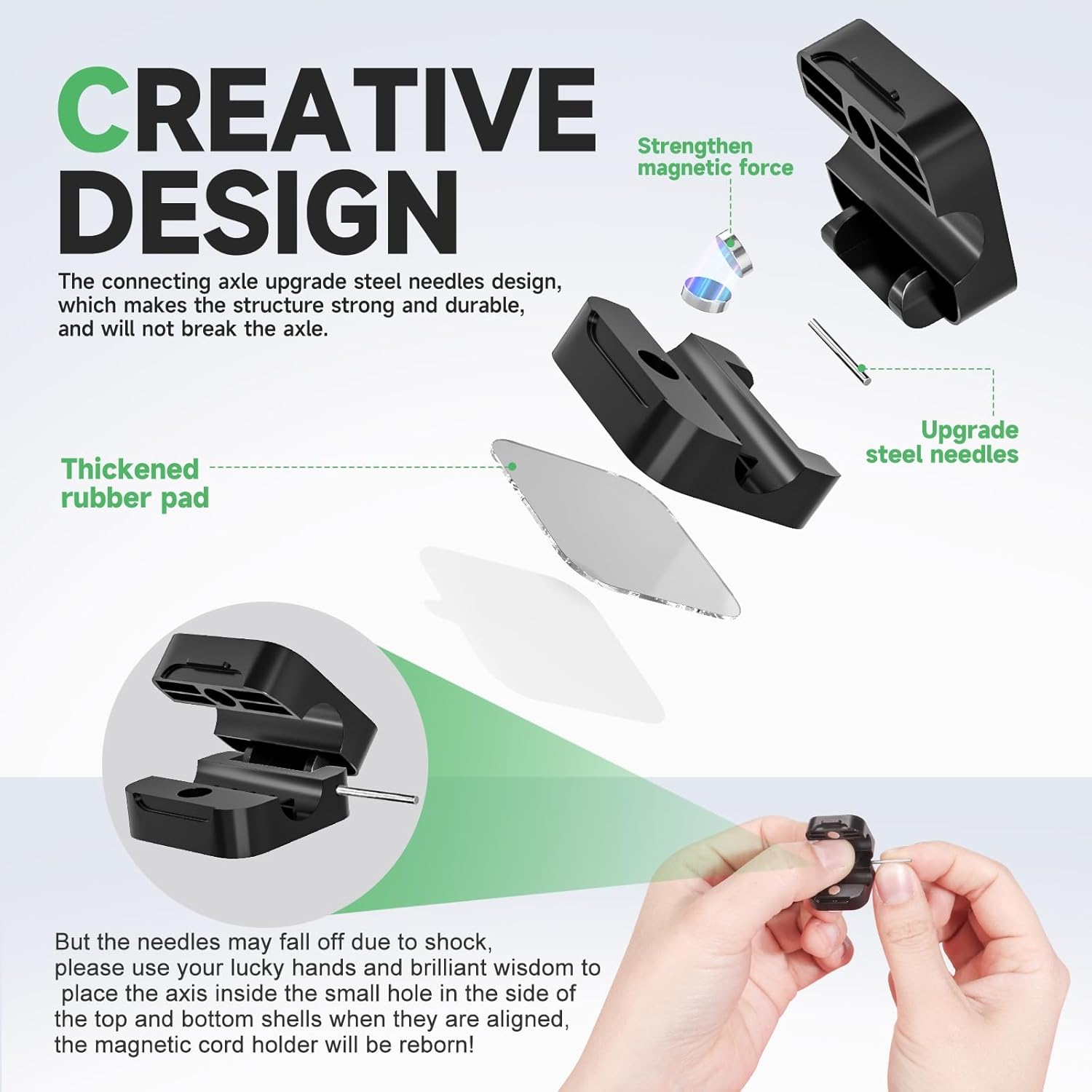 6 Black Magnetic Cable Clips