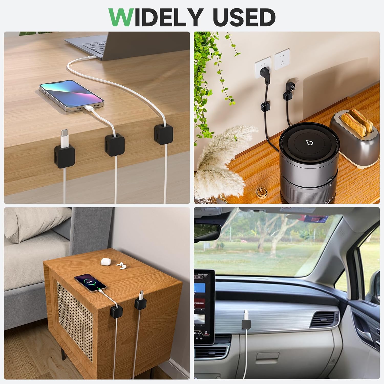 6 Black Magnetic Cable Clips